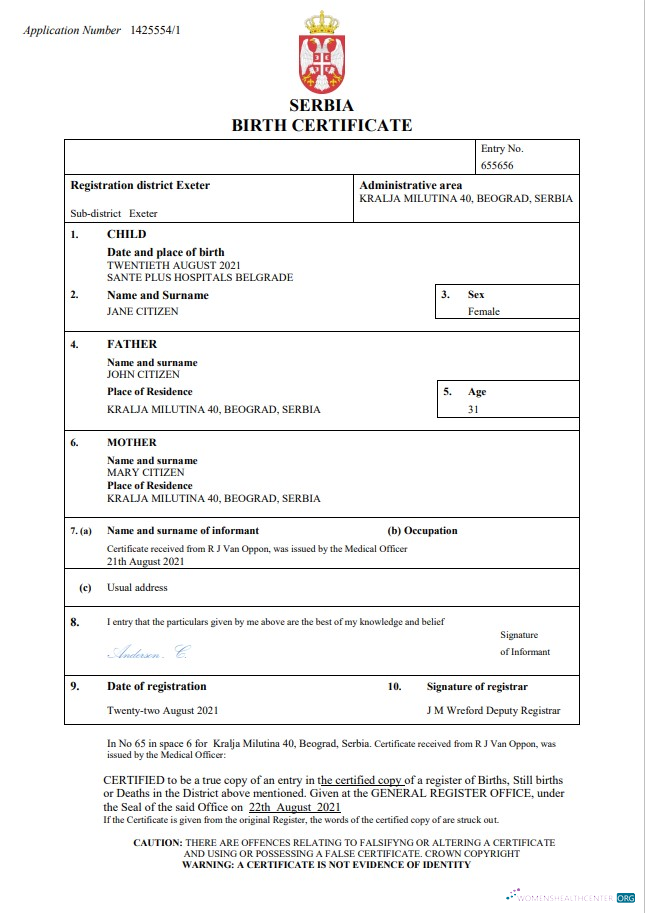 Download Serbia birth certificate Word and PDF template Photoshop template